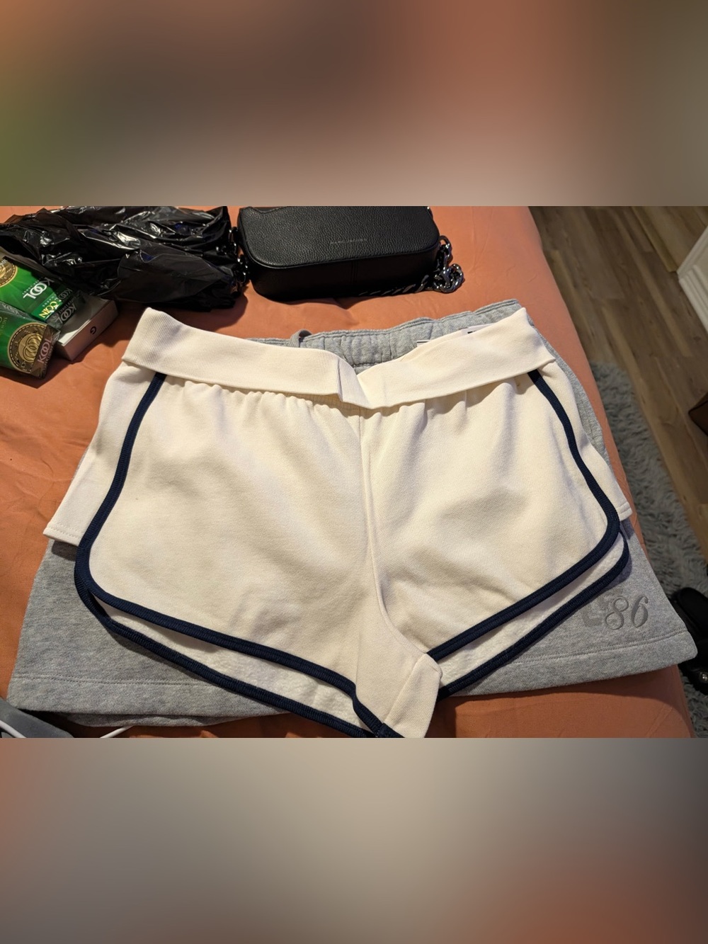 PINK Victoria's Secret Cream Athletic Shorts with Navy Trim